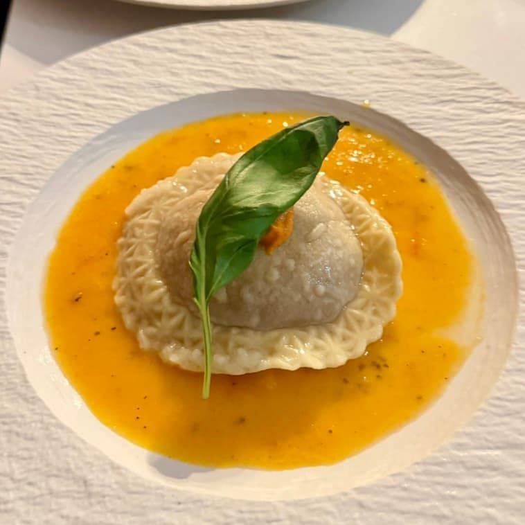 Lobster ravioli in bisque sauce
