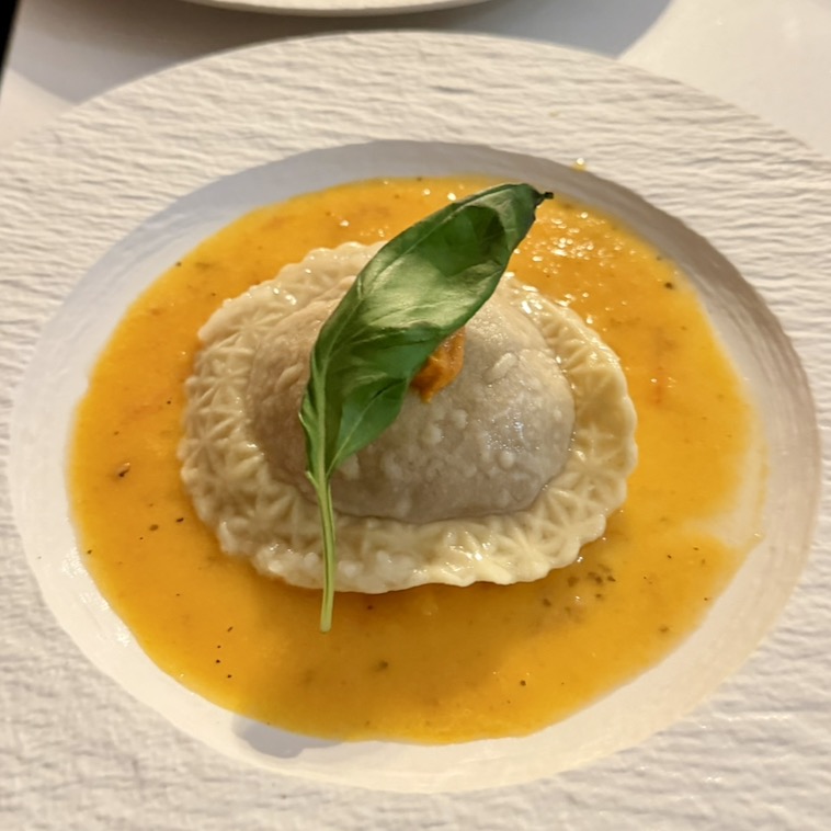 Lobster ravioli in bisque sauce