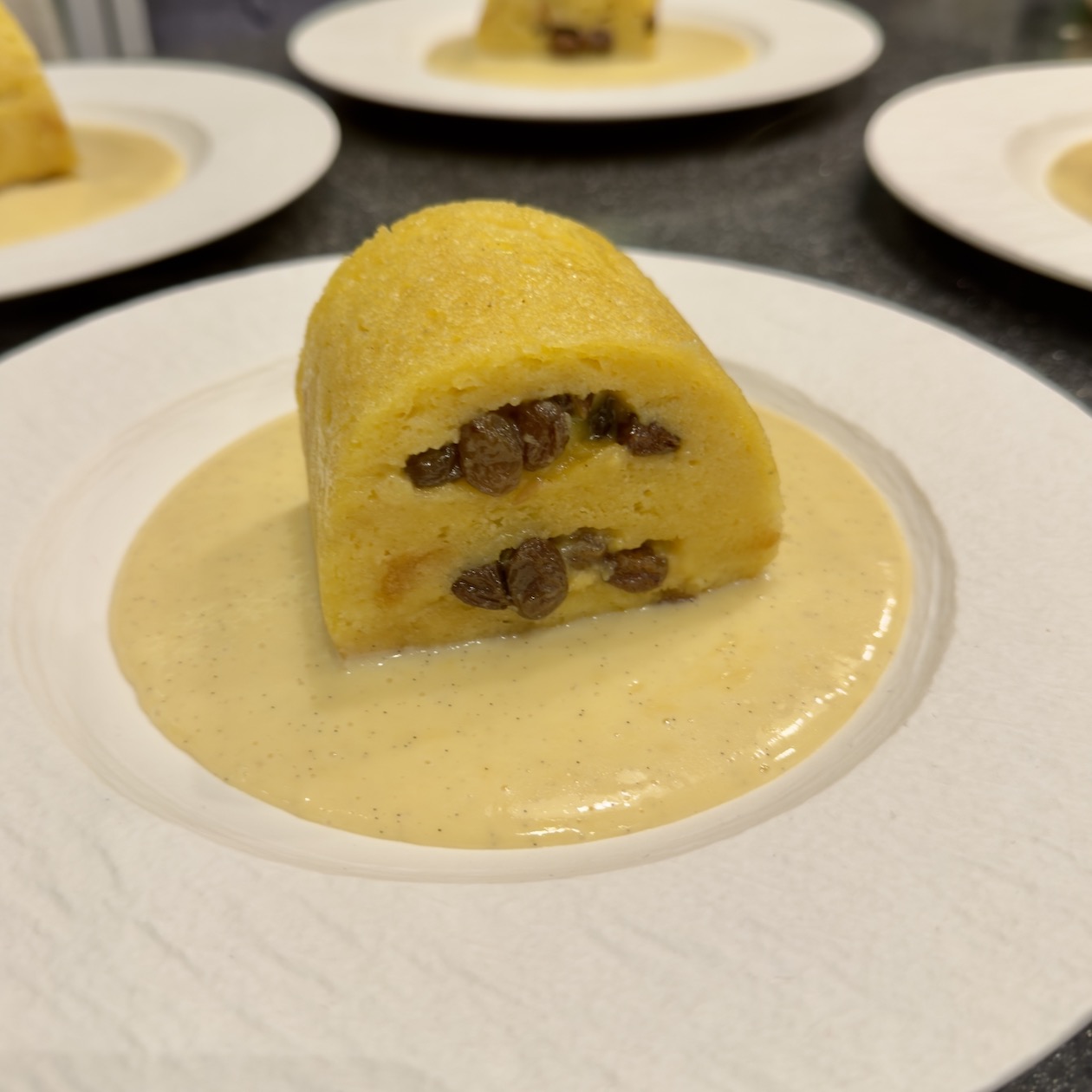 Bread and butter pudding with custard